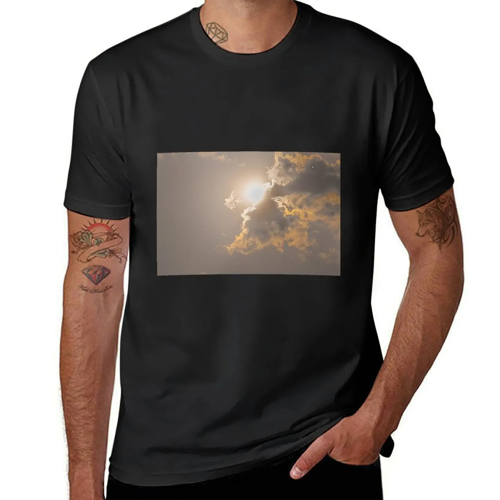 

sunrise light, grey cloud, and yellow sky T-Shirt shirts graphic tshirts personalised man clothes mens tall t shirts