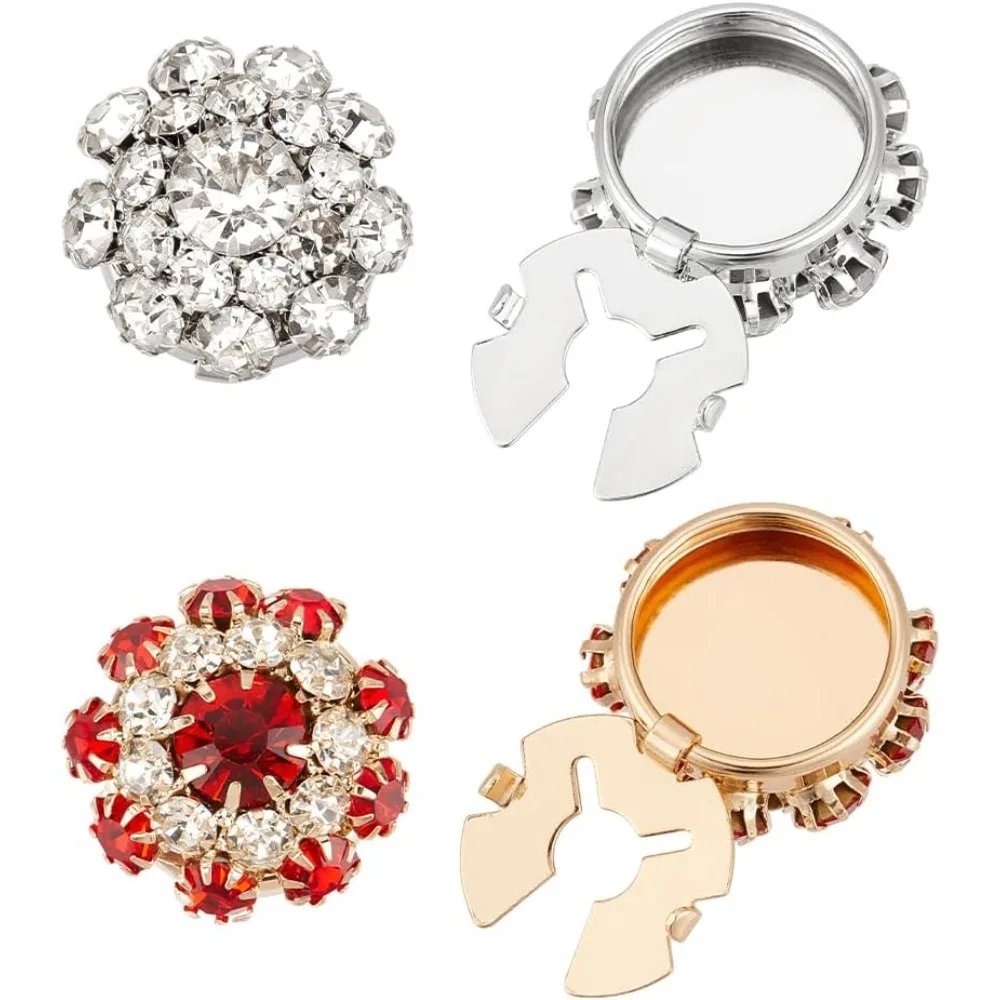 

4 Pcs 2 Colors Rhinestone Buttons Cover 21mm Flower Sleeve Buttons Cover Detachable Shirt Button Clips Jewelry for Dress Suit