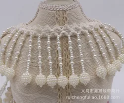 Handmade Nail Bead Flower Lace Trim Beaded Ribbon Pearl Curtain DIY Ancient Women's Clothing Tassel Pearl Belt