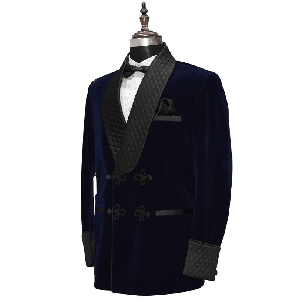 Velveteen Men\'s Suit Jacket Fashionable Chinese Knot Button Large Lapel Male Blazer Single Piece