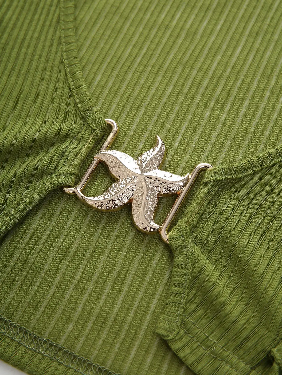 طقم فستان صيفي نسائي من ROSEGAL مقاس كبير مزين بالزهور برباط علوي مضلع وكشكشة مطبوع عليه أوراق شجر فستان كامي وصل حديثًا #5