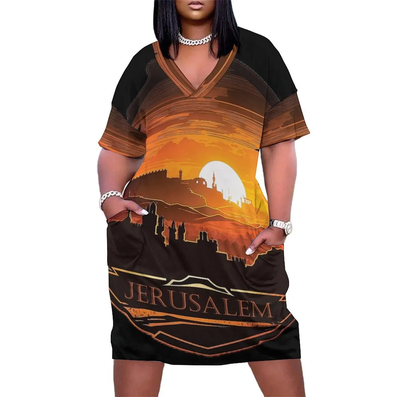 

Old city of Jerusalem Loose Pocket Dress evening dress women Aesthetic clothing