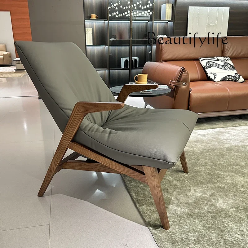 S Walnut Color Full Leather Sofa Household Size Apartment Living Room Negotiation Balcony Designer Lazy Leisure Chair