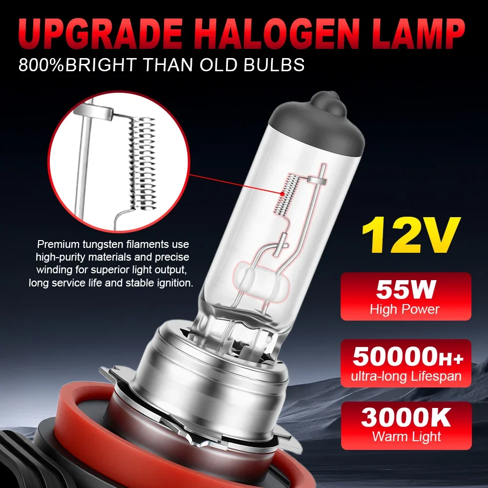 2/4PCS/SET H11 Halogen 55W 12V Replacement Halogen Bulbs 3000K Yellow Car Headlight Fog Lights Driving Light Bulbs Plug And Play