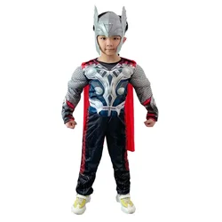 3pcs Kids Boys Thor Muscle Jumpsuit Cosplay Costumes Movies Character Superhero Halloween Children's Stage Performance Outfits
