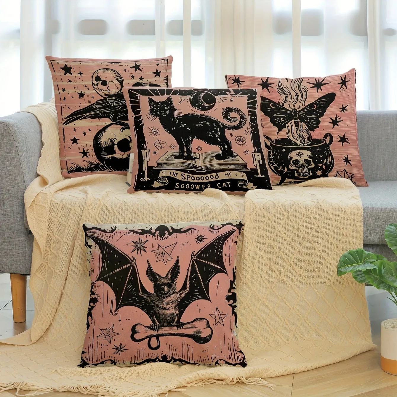 Halloween Pillowcases Spooky Cat Bat Raven Witchy Pot Designs Haunted Decor Sofa Cushion Cover Gift