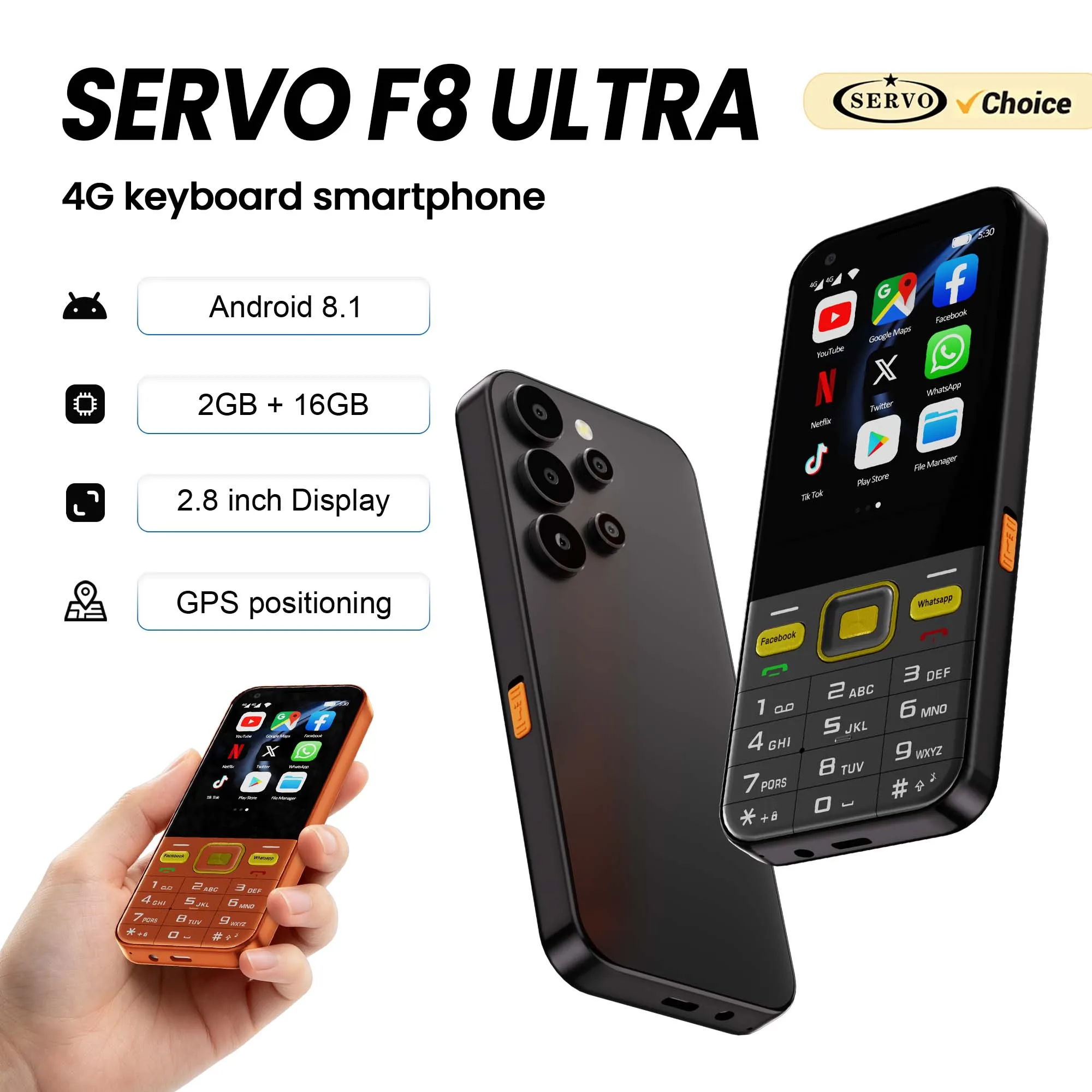 SERVO F8 Ultra 4G Mobile Phone Android 8.1 Dual SIM 16GB ROM WiFi Hotspot Bluetooth Play Store Torch Button Feature Smartphone