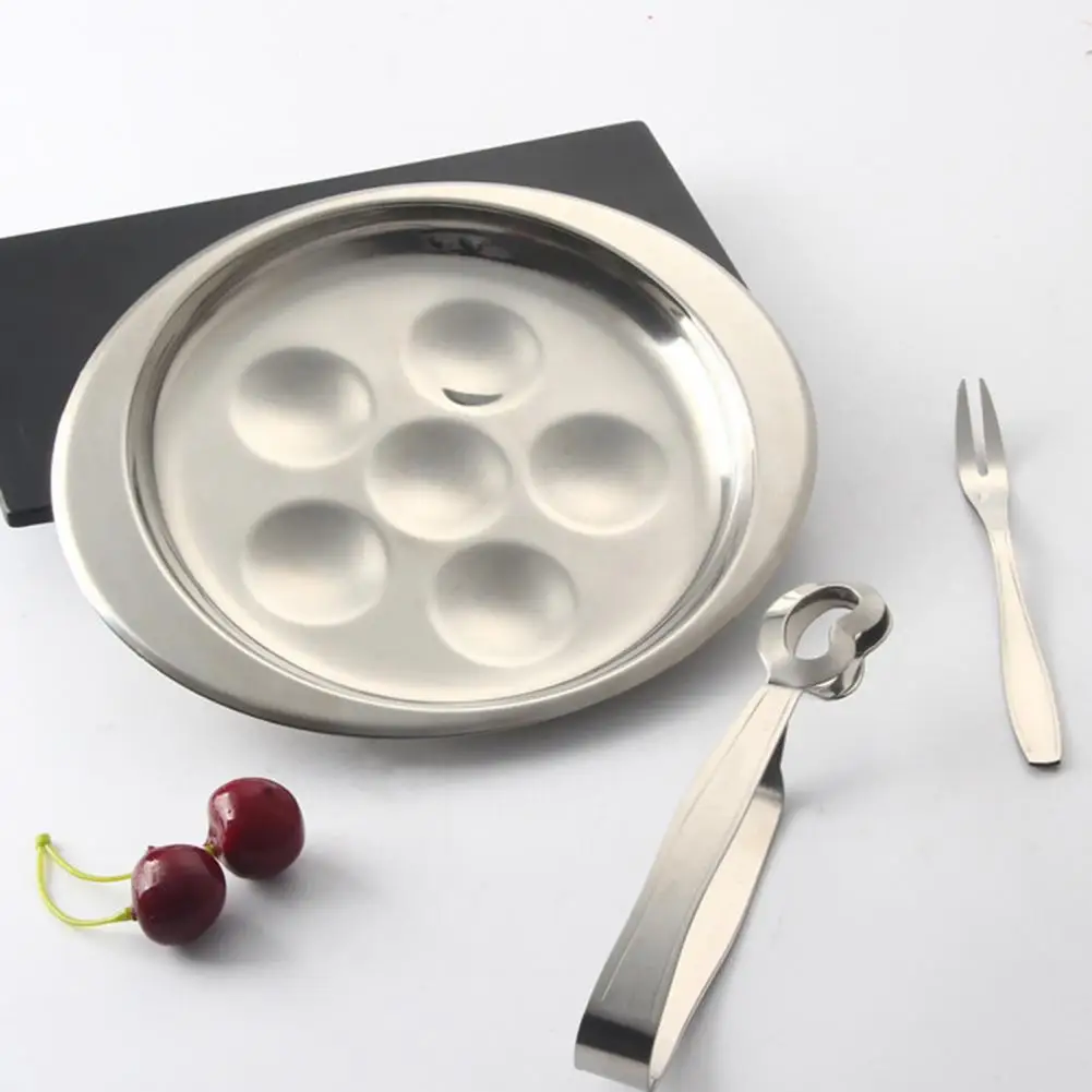Stainless Steel Escargot Plate with Snail Forks 6/12 Hole Oven Gratin Dish Grooves Serving Tray for Seafood Dinner Buffet