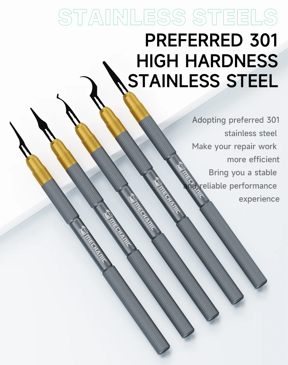 Set Pisau Rework Assassin 5 Mekanik 5PCS Baja Tahan Karat 301 Poles Tangan untuk Perbaikan PCB Motherboard Ponsel