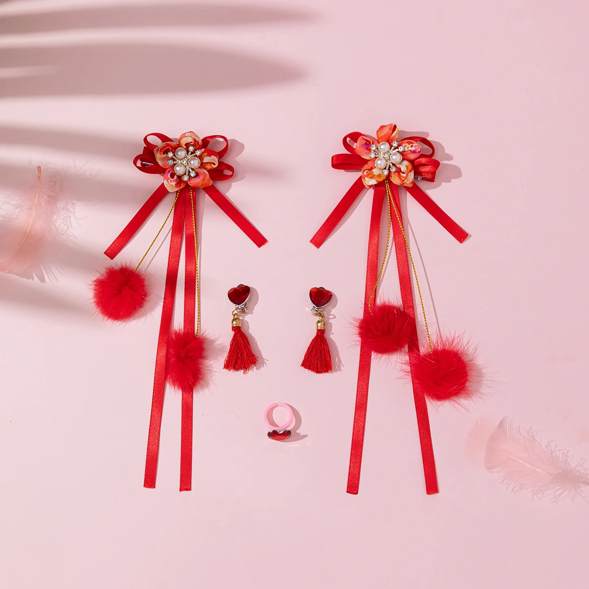 5PCS Chinese Style Spring Festival Headwear Girl Hanfu Hairpin Clip Ancient Hair Accessories Fairy Tassel Flowers Hair Accessory