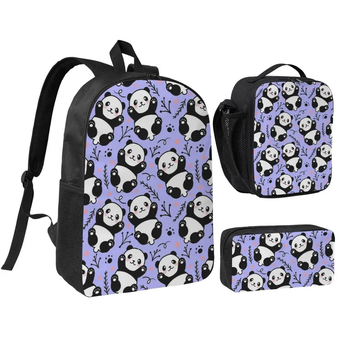 Cute Cartoon Panda Pattern Backpack Student BookBag School Bag Shoulder Bags 3ps Insulated Lunch Bag Pencil Case