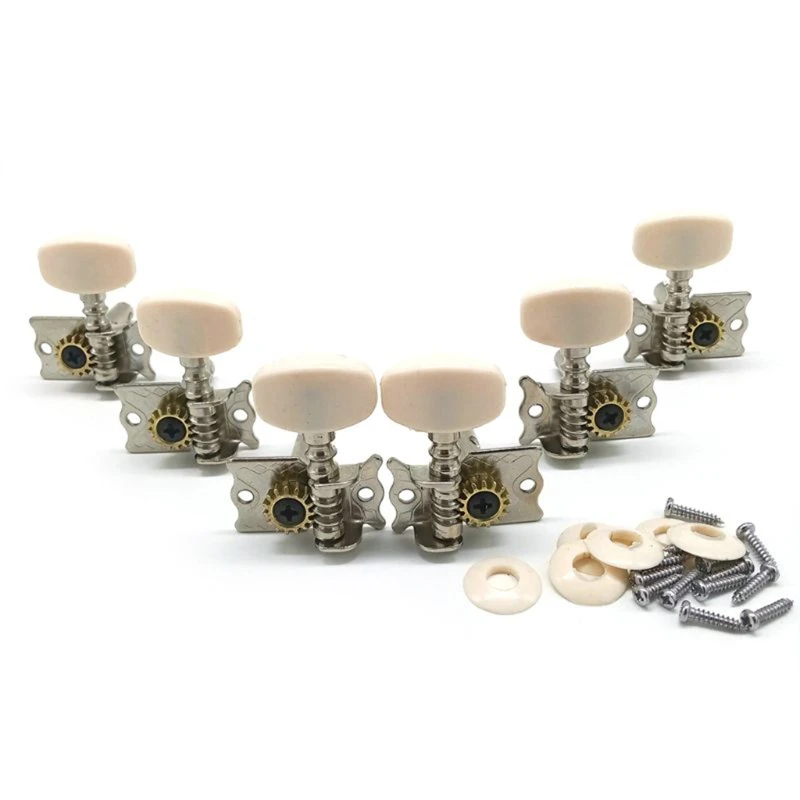 6x Double Hole Tuner Machine for Head for Acoustic Folk Guitar White Button for Dropshipping