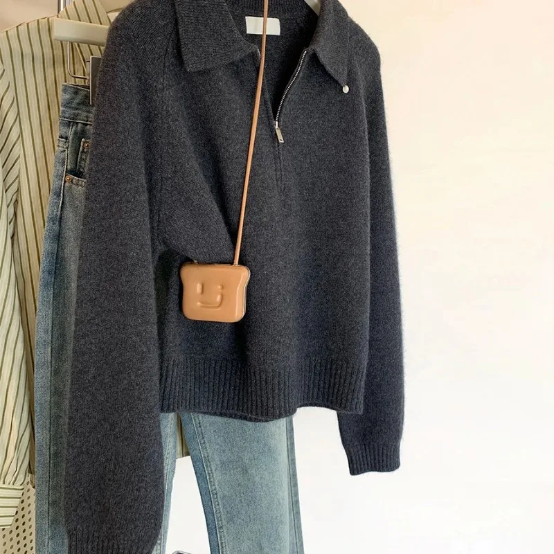 Koreaanse 2025-kraag Semi-rits Temperament Herfst en winter Polokraag Nieuwe reverstrui Trui Damestop
