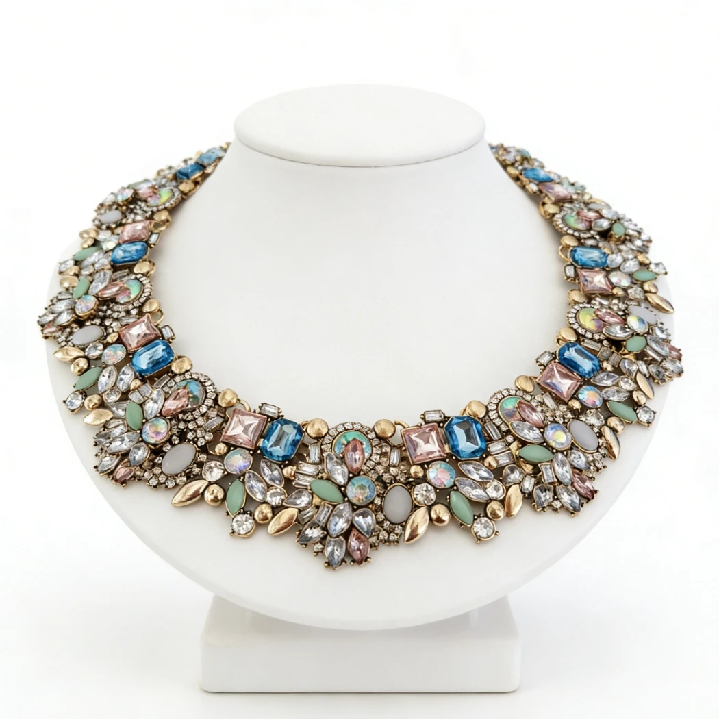 2026 New Fashion Colorful Crystal Rhinestone Large Collar Choker Necklace Women Indian Ethnic Statement Big Bib Necklace Jewelry