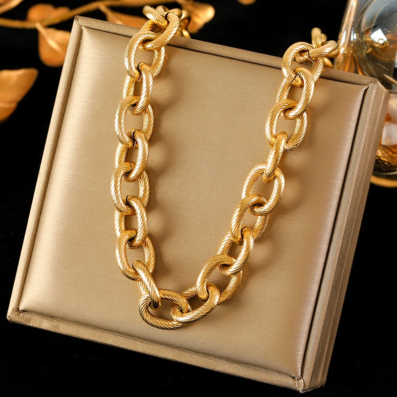 EILIECK 316L Edelstahl Gold Silber Farbe Dicke Kette Halskette Für Frauen Mode Kubanischen Hals Kette Wasserdicht Schmuck Geschenk