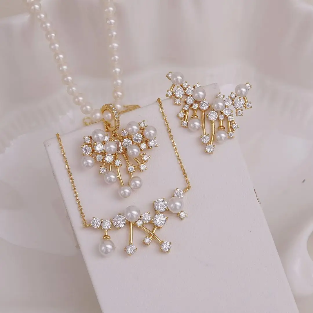 

S925 Sterling Silver Necklace Pendant and Earrings Set Base Mounts Findings Mounting Jewelry Set Parts Fittings for 4-5mm Pearls