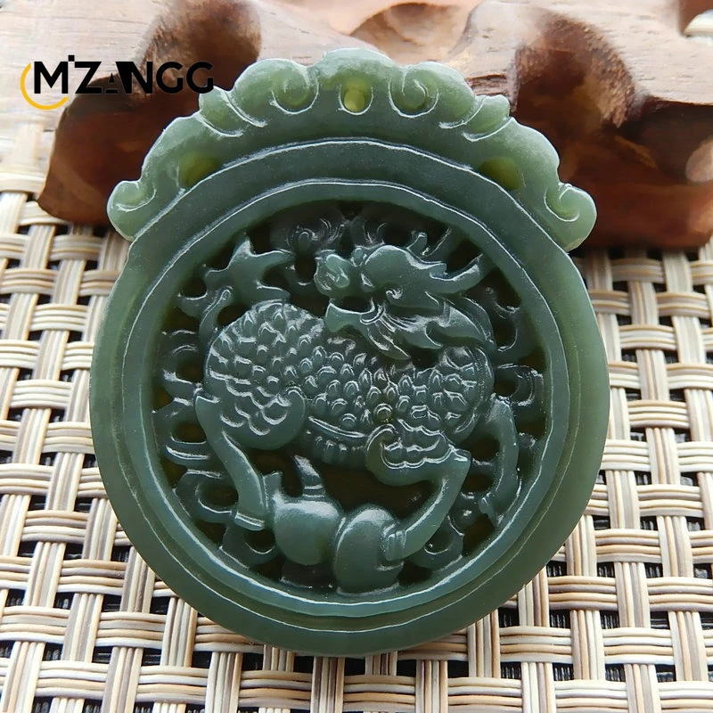 Natural Hetian Jade Qilin Pendant Hand-carved Green Jade Men's and Women's Necklace Fashion Exquisite Jewelry Mascot