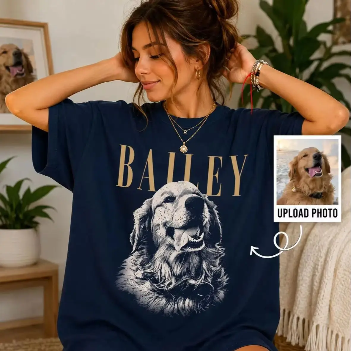 Personalized Dog Cat Portrait T Shirt Custom Pet Photo Name Cotton Tee Short Sleeve Unisex Top Animal Lover Memorial Gift