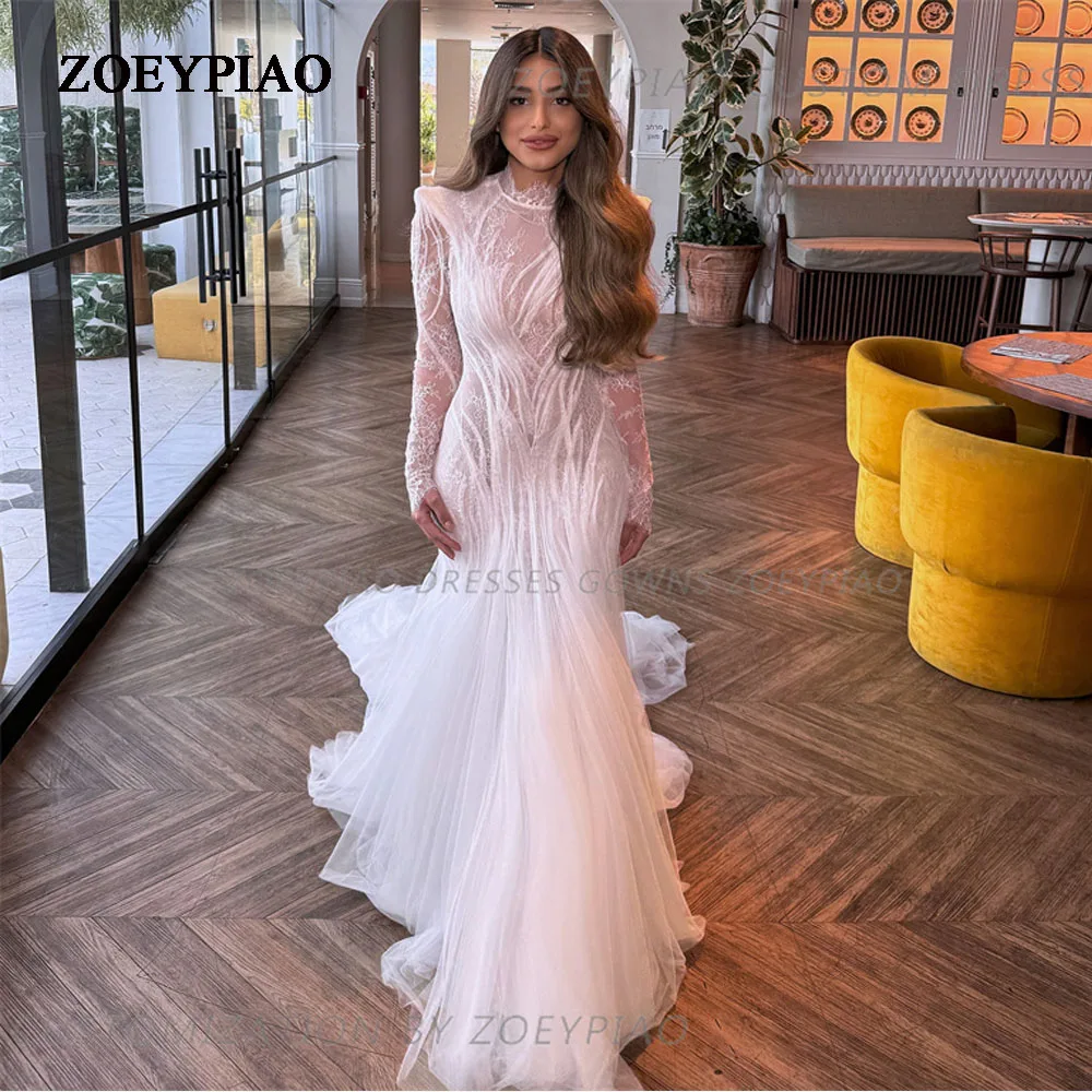 

Graceful Lace High Neck Formal Bridal Dress Illusion Mermaid Boho Princess Bride Wedding Gowns For Women Floor Length Dress