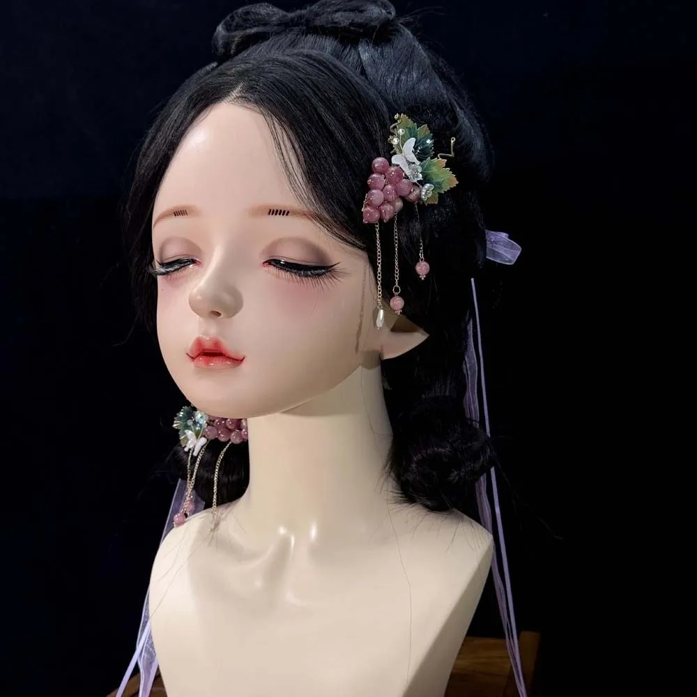 Pinza para el pelo de uva resistente al agua, horquillas con cuentas de cristal pequeñas, accesorios Hanfu verdes, Clip LATERAL de estilo chino