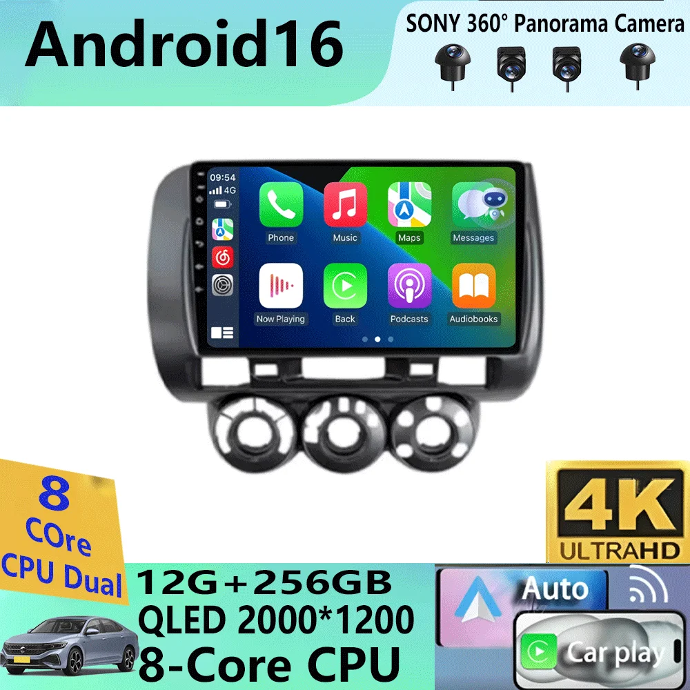 

Android 16 Car Radio Carplay Auto 2K Screen Multimedia Player For Honda Fit Jazz City 2004 -2007 Autoradio Stereo 2din Head Unit