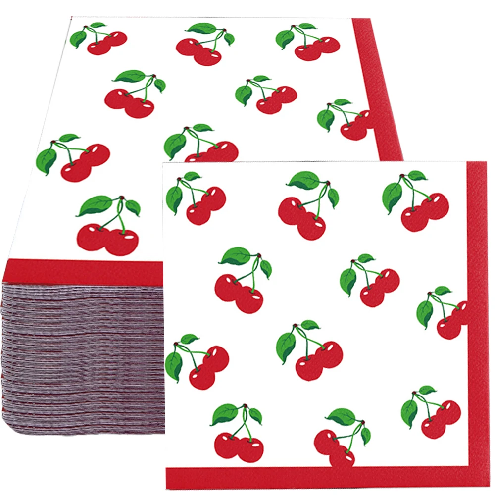 20/40/60pcs Cherry Fruit Cocktail Napkins Summer Tropical Party Disposable Paper Napkins for Baby Shower Birthday Party Decors