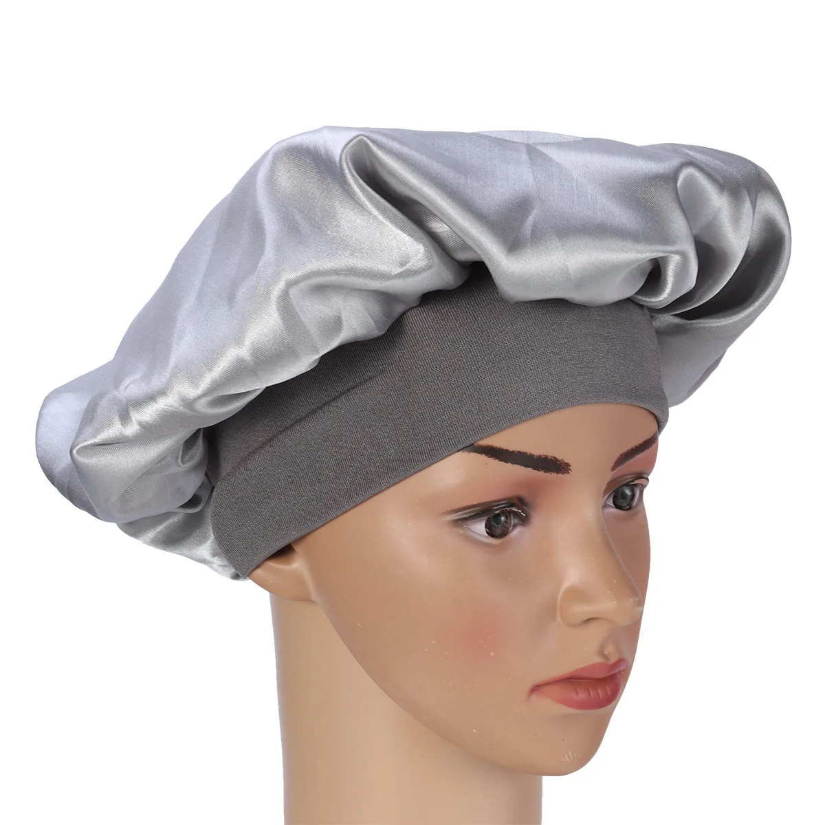 

2Pcs High Quality Polyester Elastic Wide Side Sleeping Cap for Hair Protection and Neatness Black Silver Sleeping Cap