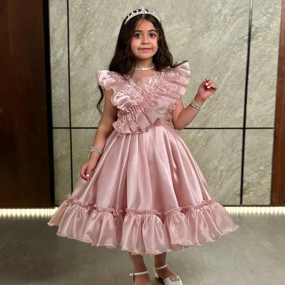 

Pink Princess Dress Organza Flower Girl Dresses Elegant Dress For Girls A-line Puffy Birthday Dress Lace Cute Kids' Dresses