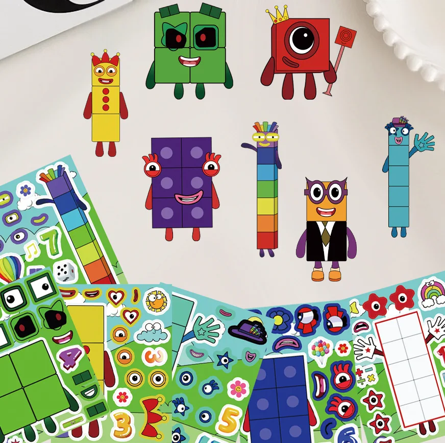 

8Sheets Children DIY Puzzle Sticker Digital Building Blocks Make A Face Change Stickers Kids Educational Toys ﻿