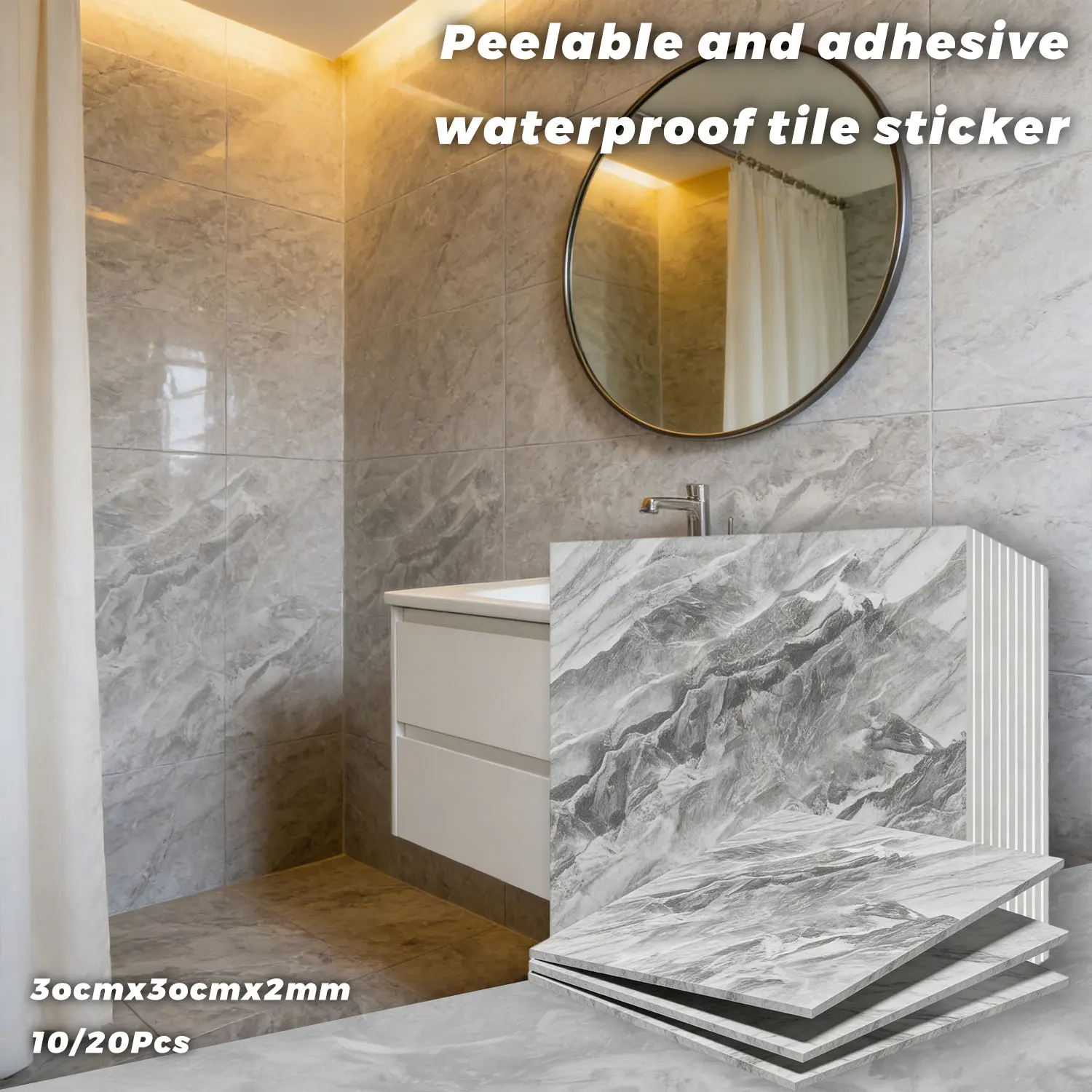 10/20pcs Self-adhesive IXPE Marble Square Wall Sticker Can Be Torn and Removed Suitable for Kitchen Bathroom Tiles Wall Stickers