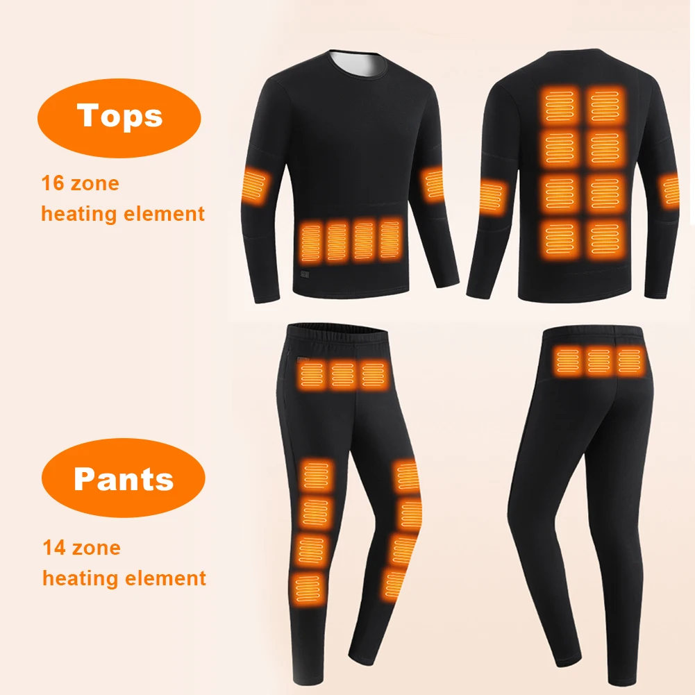 Sous-vêtements thermiques électriques pour hommes et femmes, veste chauffante, pantalon de ski métropolitain, vêtements d'hiver, 30 zones de chauffage