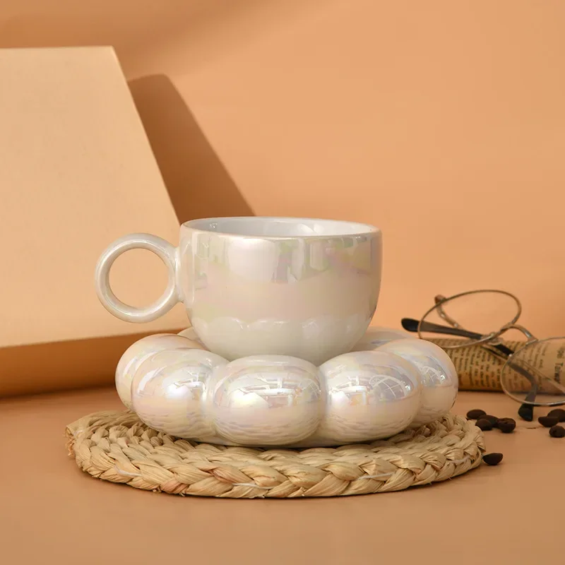 Creative Thickened Clouds Ceramic Coffee Cup Saucer Art Exquisite Mug Couple Teacup Gift Table Top Display Mug Home Decoration