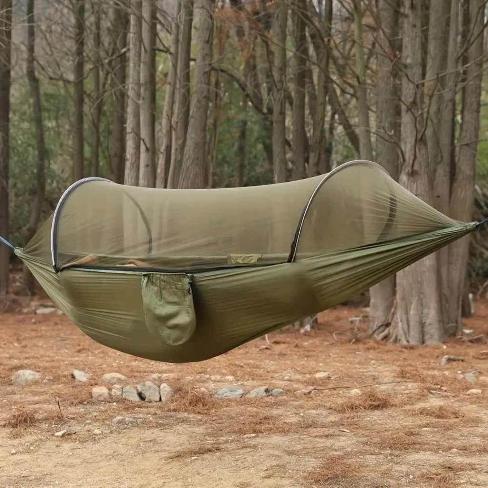 

Nylon Knitted Fabric Camping Hammock Outdoor Furniture Quick Install Mosquito Net Rollover Prevention Automatically Expand