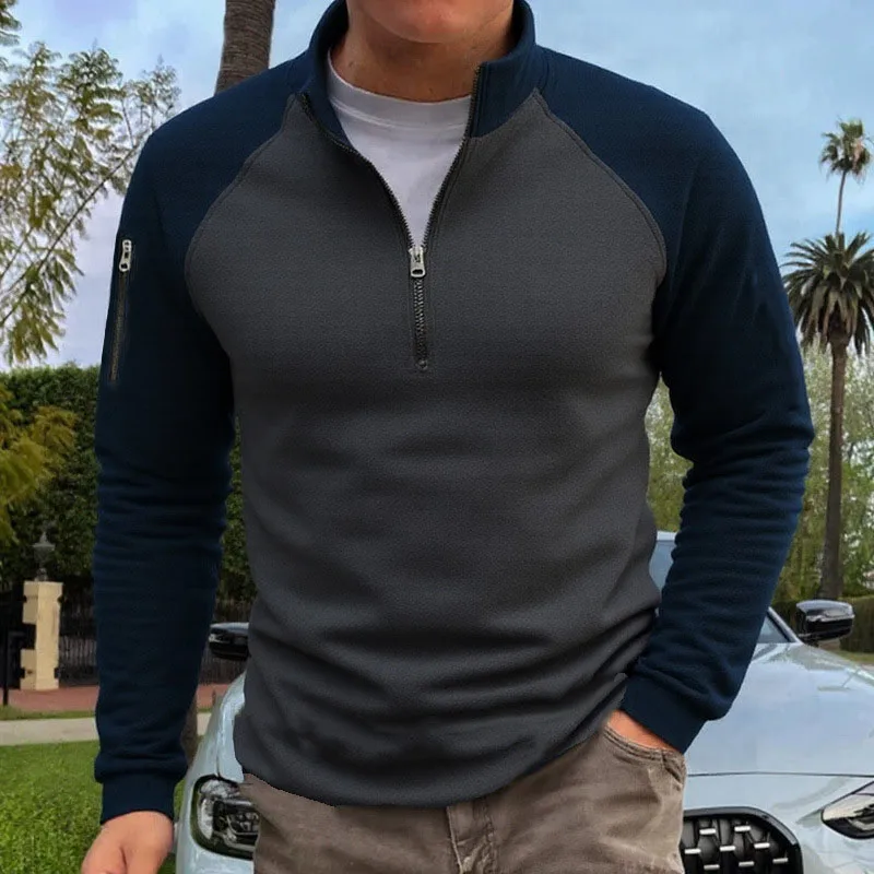 

Autumn Winter Men's Fleece Hoodies Half Zipper Patchwork Pullover Coats Men Fashion Outdoor Warm Sweatshirts Male Casual Hoodies