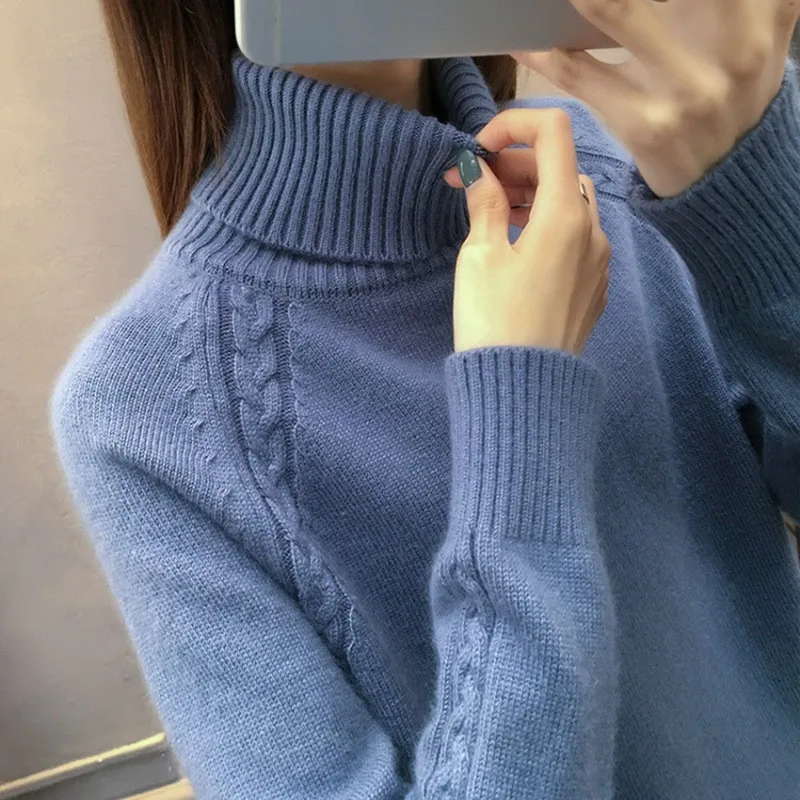 Sweter z golfem dla kobiet jesienno-zimowa z dzianiny w stylu Casual bluza w cukierkowe kolory pulower z koreański, z długimi rękawem nowy Sueter damski