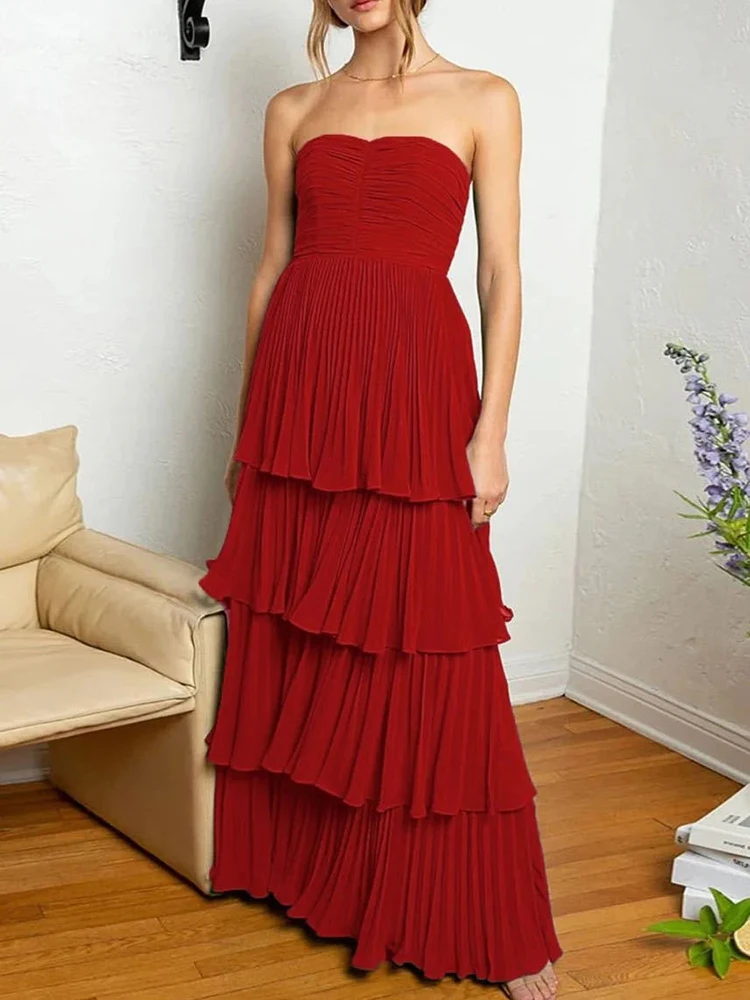 Renda até cintura envolto peito envolto plissado em camadas plissado borda vestido primavera e verão novo sexy princesa vestido de menina quente