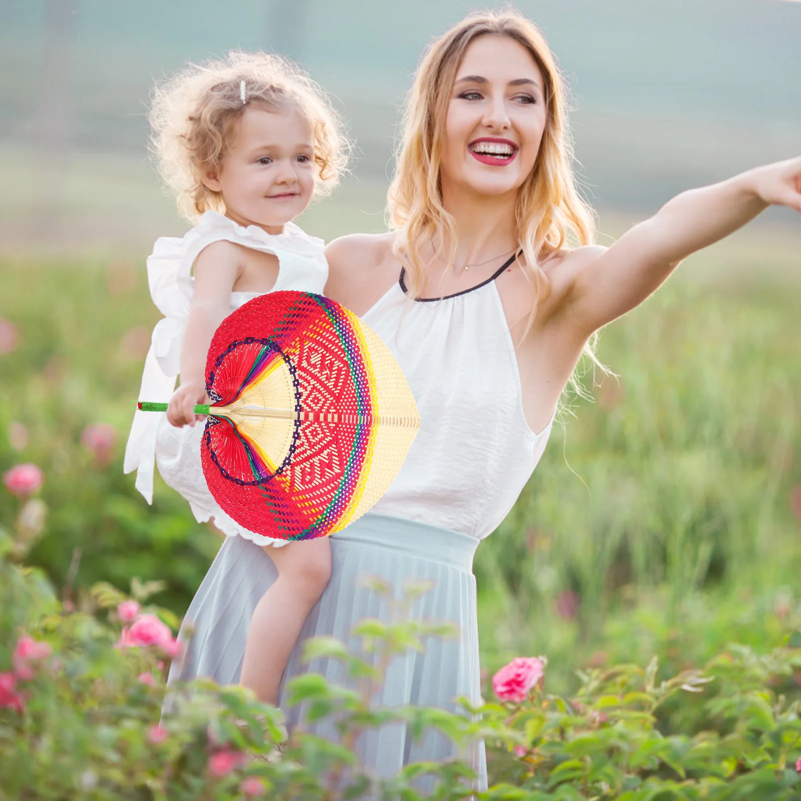 

Peach Shape Handwoven Bamboo Woven Fan Summer Cooling Decorative Fan For Home Office Dance Prop 3D Ornament