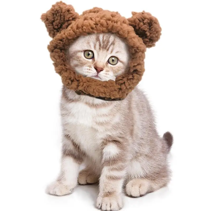 Cute Cat Headwear Pet Bear Clothing Warm Bear Hat Adjustable Soft Small Pet Headwear Breathable Pretty Decorations Pet Headwear