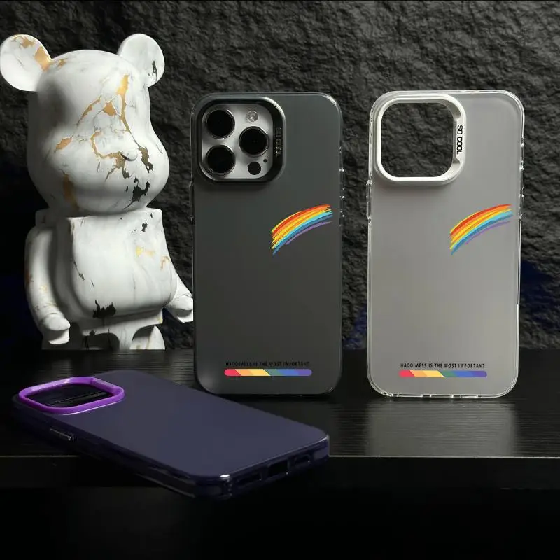 For Iphone 16 15 14 Series Mobile Phone Cases 16 Promax Rainbow Pattern 11 12 13 Pro XS XR 7 8 Plus Anti-fall Protective Case