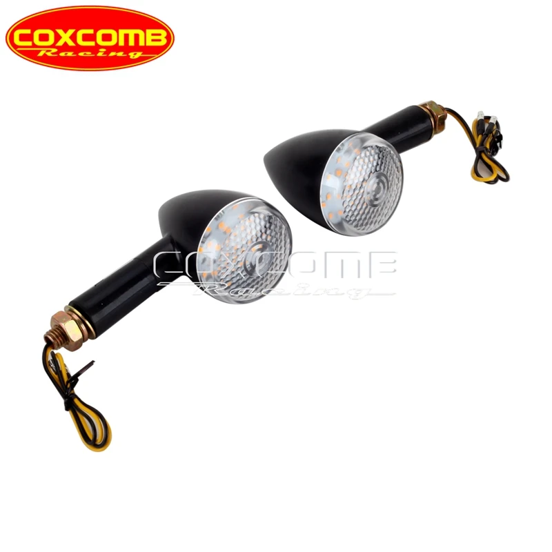 2 Pcs Motorcycle Turn Signal Lamp Amber Indicator Clear Lens Turn Signal For Harley Honda Yamaha Suzuki BMW Cafe Racer Universal