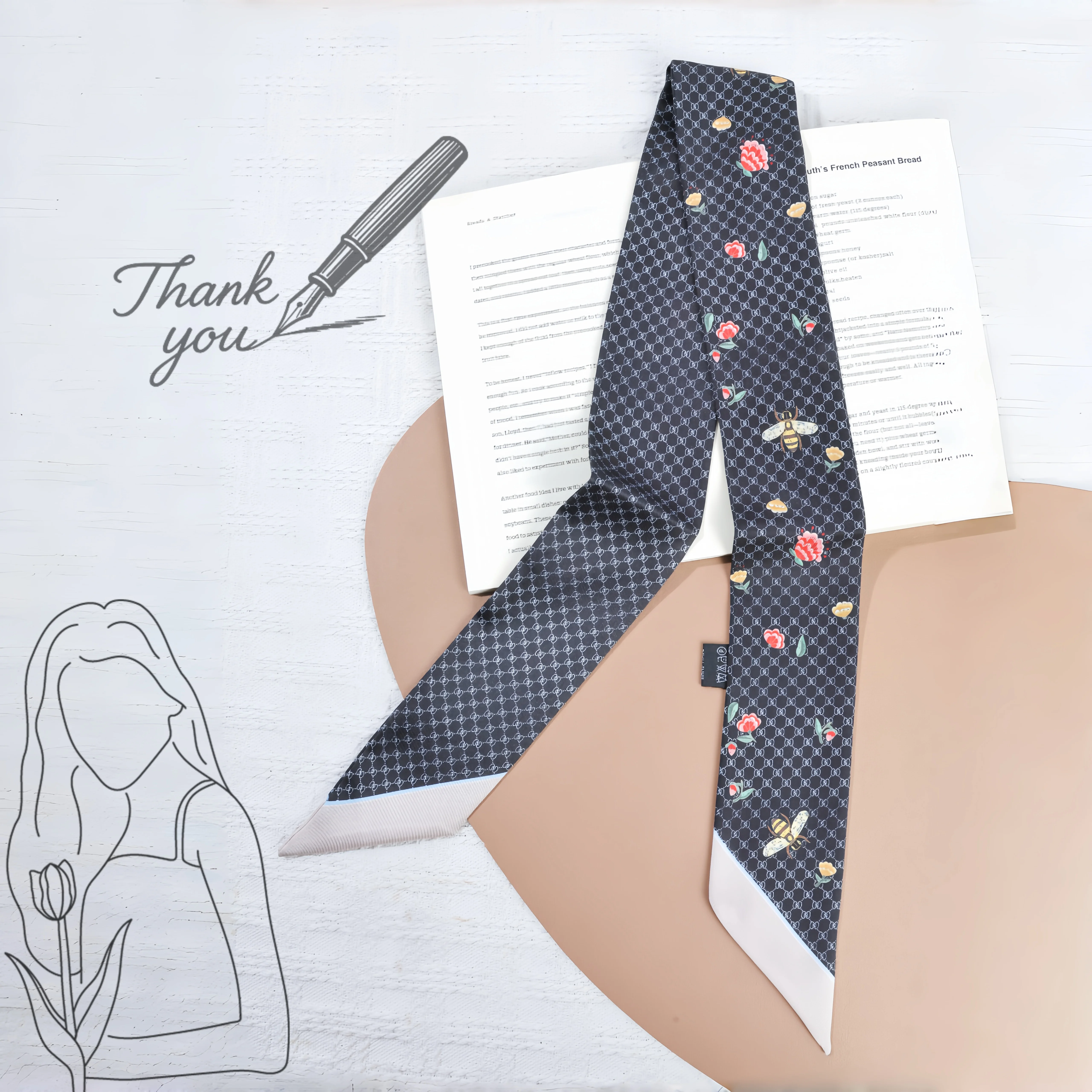 Silk Scarf Hair Tie Small Square Wrap for Neck or Bag Handle Women’s Fashion Accessory