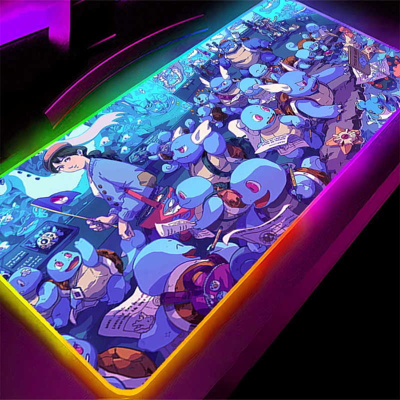 

Anime RGB Large Mouse Pad Pokemon Squirtle Gamer Keyboard LED Mousepad Computer Desk Mat Gaming Pad Backlight Mouse Mats For LOL