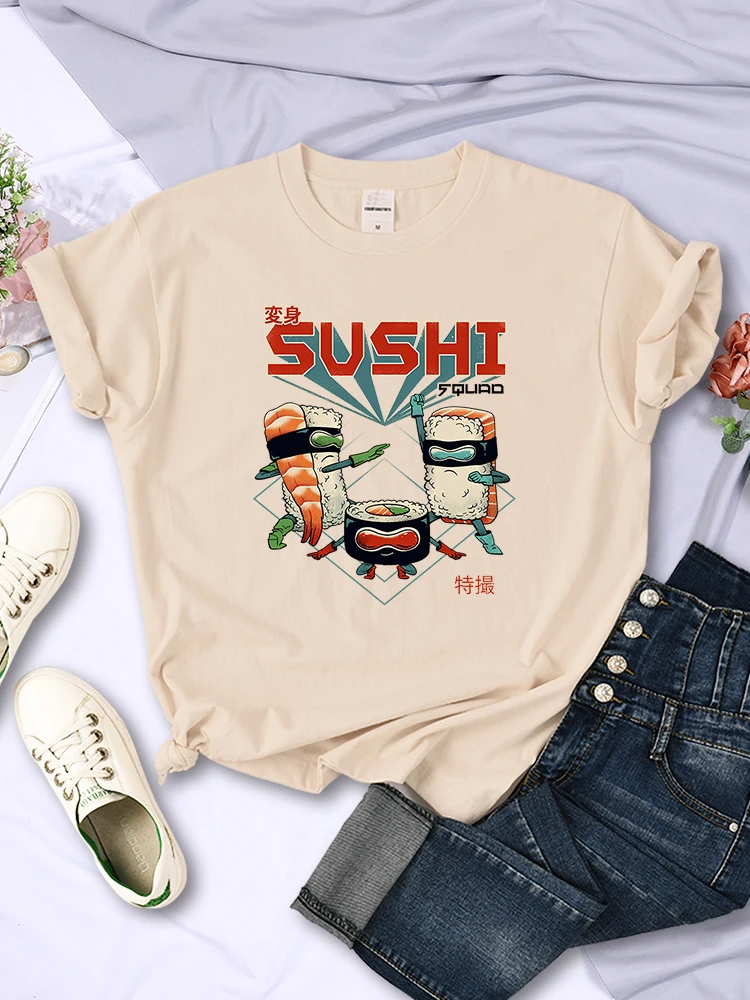 Sushi Squad Family Printed Women Short Sleeve Harajuku Casual Tee Clothing Breathable O-Neck Tops All-math Trend Female T-Shirts