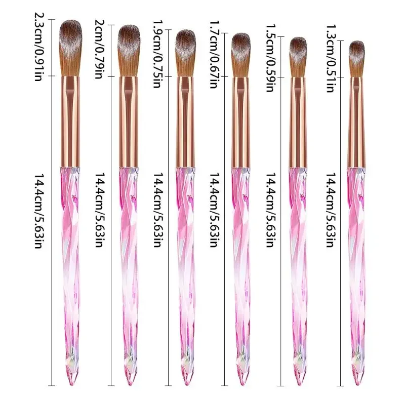 6本のアクリルネイルブラシセット、アクリル塗布用のプロフェッショナルネイルブラシ、アクリルパウダーネイルエクステンション、3Dネイルカービング用