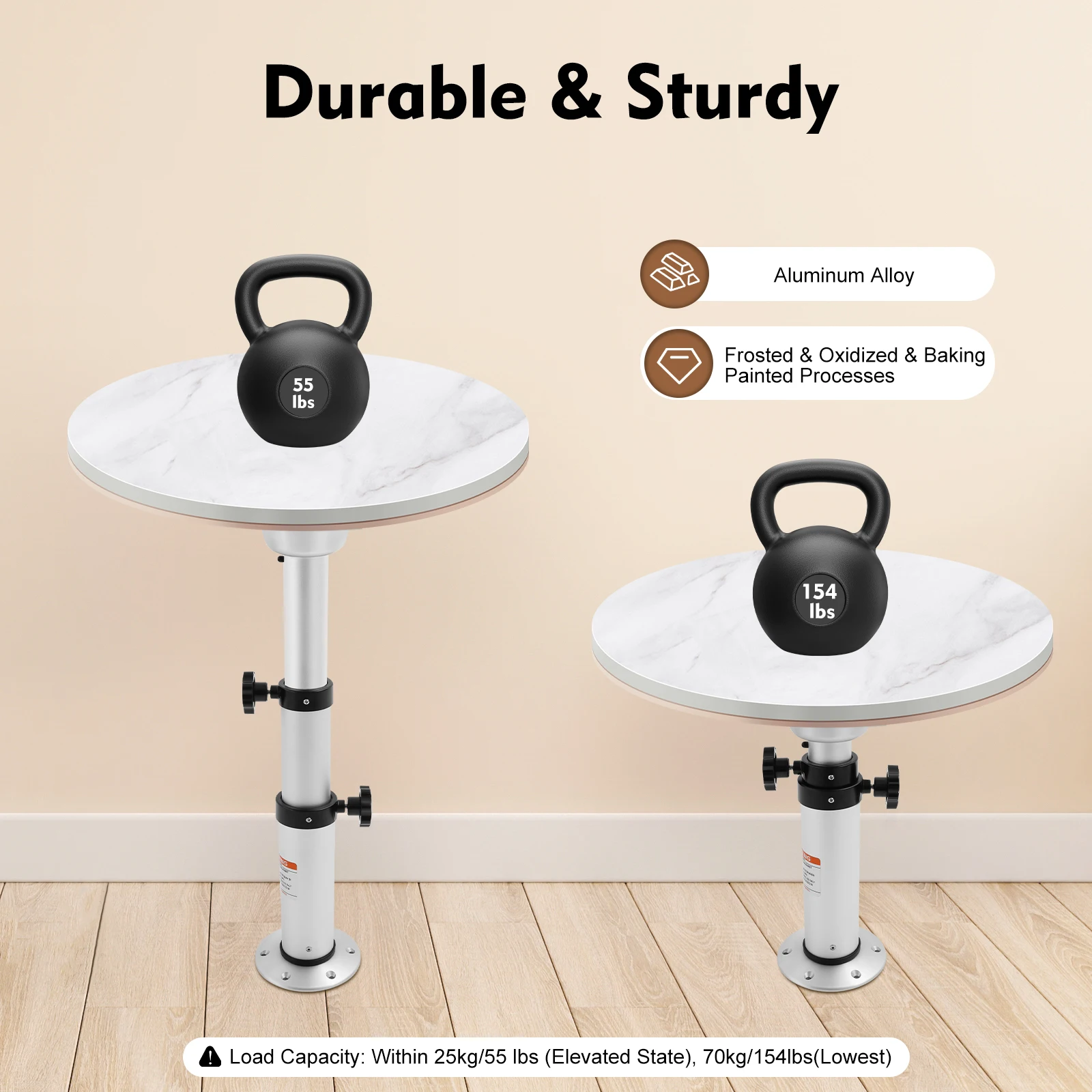 Kaki Meja Ringan (3.2 kg) yang Dapat Dilepas dan Disesuaikan - Dapat Ditarik hingga 43 cm untuk Penyimpanan, Lubang yang Sudah Dibuat Memudahkan Pemasangan