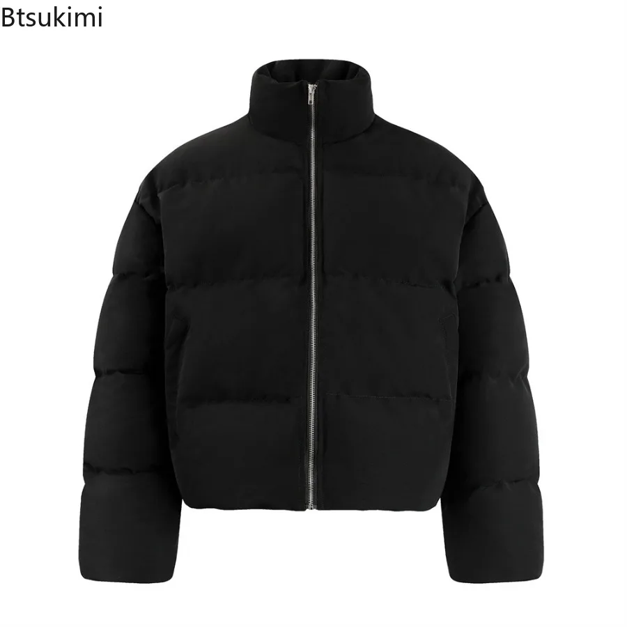 2025 Men's Winter Fashion Cotton Padded Coat Winter Cropped Stand Collar Puffer Jackets Long Sleeve Thick Warm Overcoats for Men