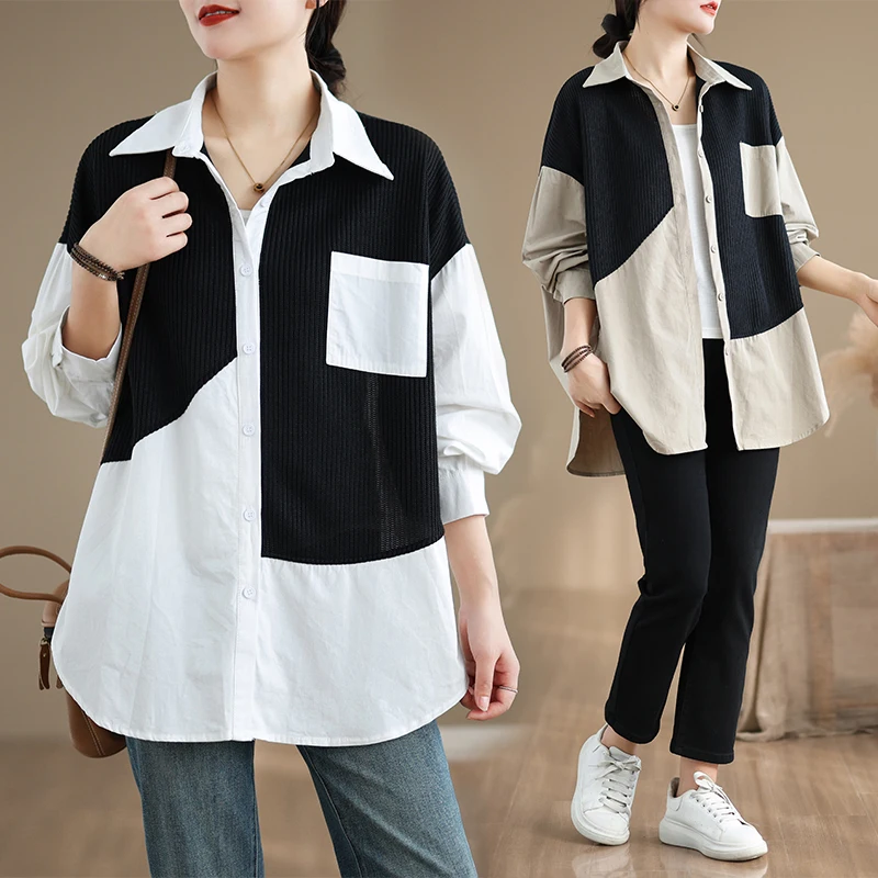 

Faionable Ladies irt Autumn 2024 Early Season Casual Loose Fit Long Sve Casual Sle Color Blo Design Button Closure
