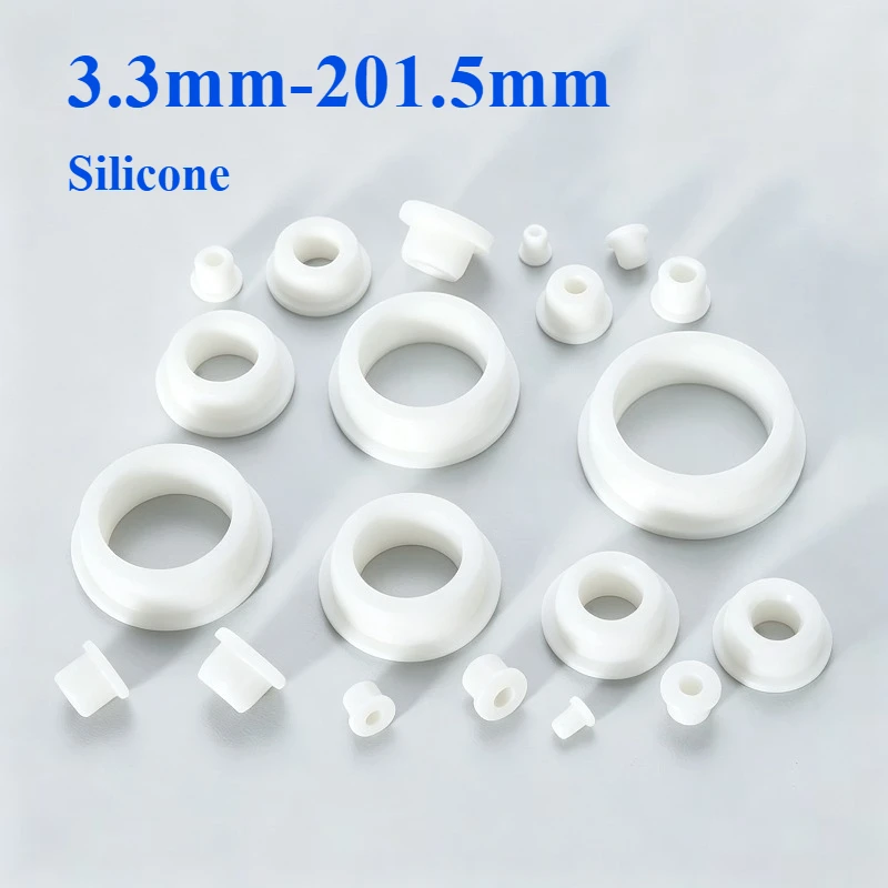 3.3mm‑201.5mm White Silicone Rubber Snap‑on Grommet Hollow Hole Plug Cable Wire Pass Bushing O‑ring Seal Gasket T Type