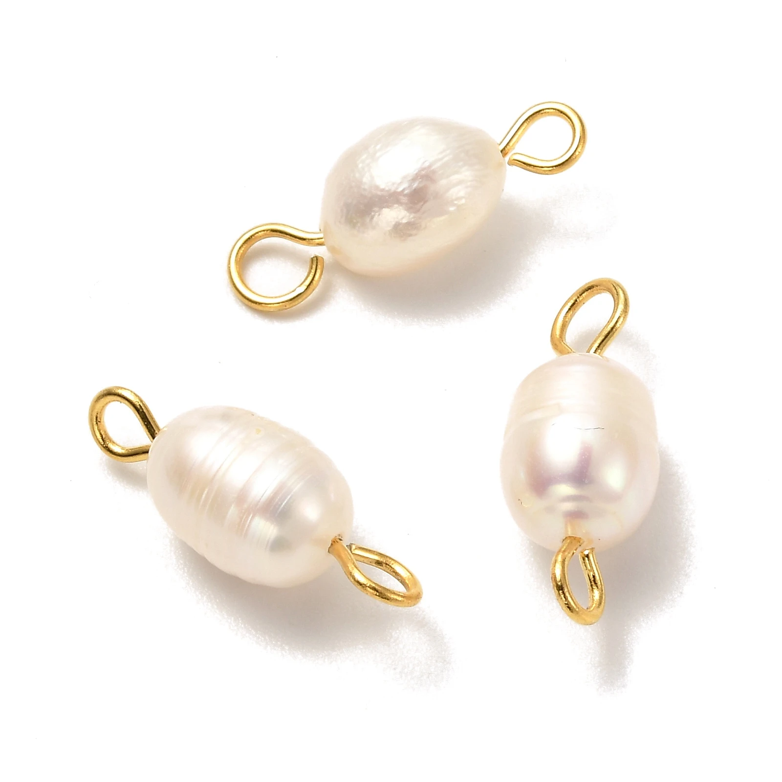 

10pcs Natural Cultured Freshwater Pearl Beads Links Connectors with 304 Stainless Steel Eye Pin for Jewelry Making Bracelet