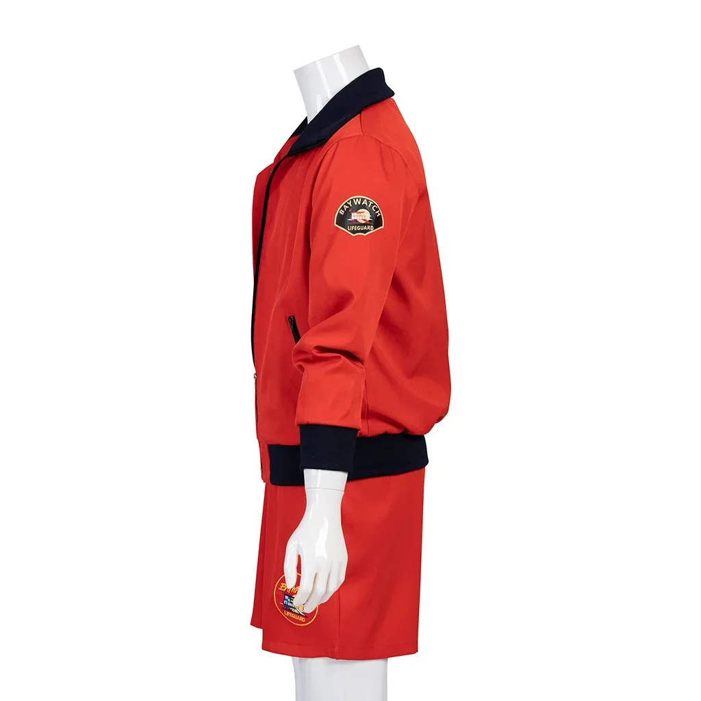 성인 Mitch Buchannon 코스프레 레드 코트 비치 영화 Baywatch 코트 비치 스타일 레드 자켓과 바지 풀 세트 남자 카니발 슈트